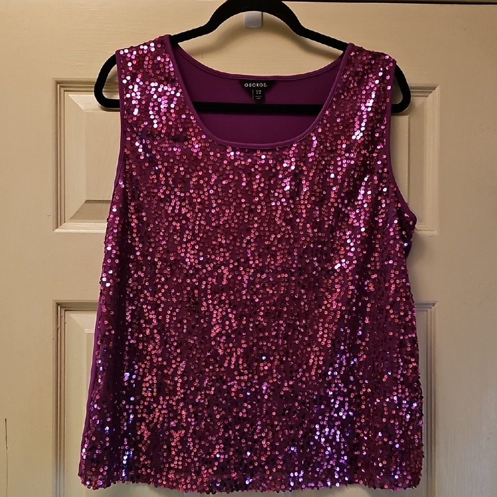 George Women's Sparkling Fuchsia Sequin Tank Top